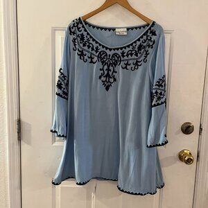 HolyClothing Woman's Blue Embroider Festival Gypsie Reissuance Tunic Sz XL/1XL
